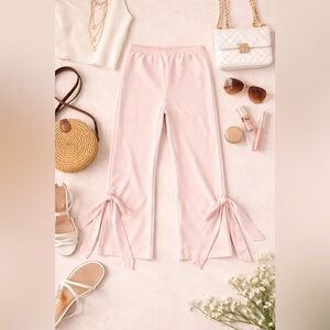 Lioness Blush Pink Tie Hem Pants NWT Size S Cropped Leggings Side Bow Detail